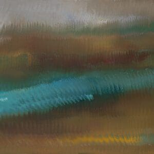 Abstract painting with blue, brown, and green.