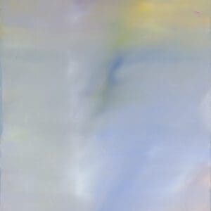 Abstract painting in blue, yellow, and purple.